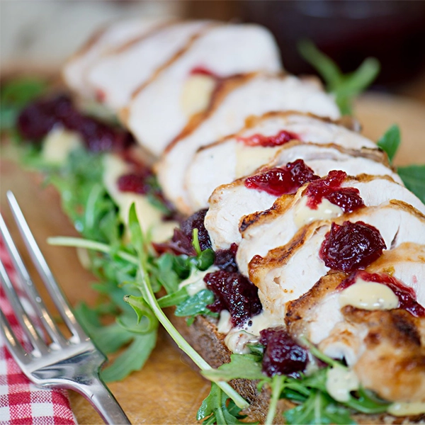 Open Sourdough with Grilled Chicken and Cranberry Mayo
